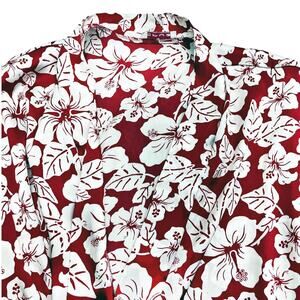 Vintage Cruz Satin Red White Hibiscus Hawaiian Robe Needs Belt M/L  Tropical